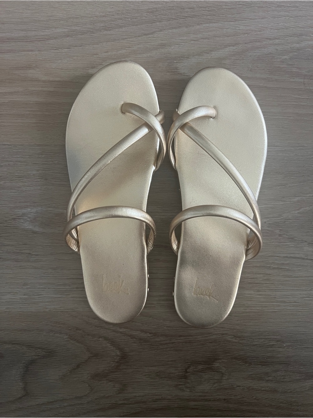Beek Sunbird Metallic Gold Strappy Slide Sandals with added sole size 9 - Picture 6 of 7